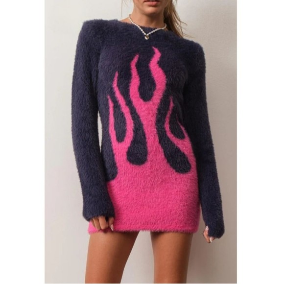 Pretty Garbage Charlie Navy Pink Flame Mini Dress Size S - Picture 1 of 6